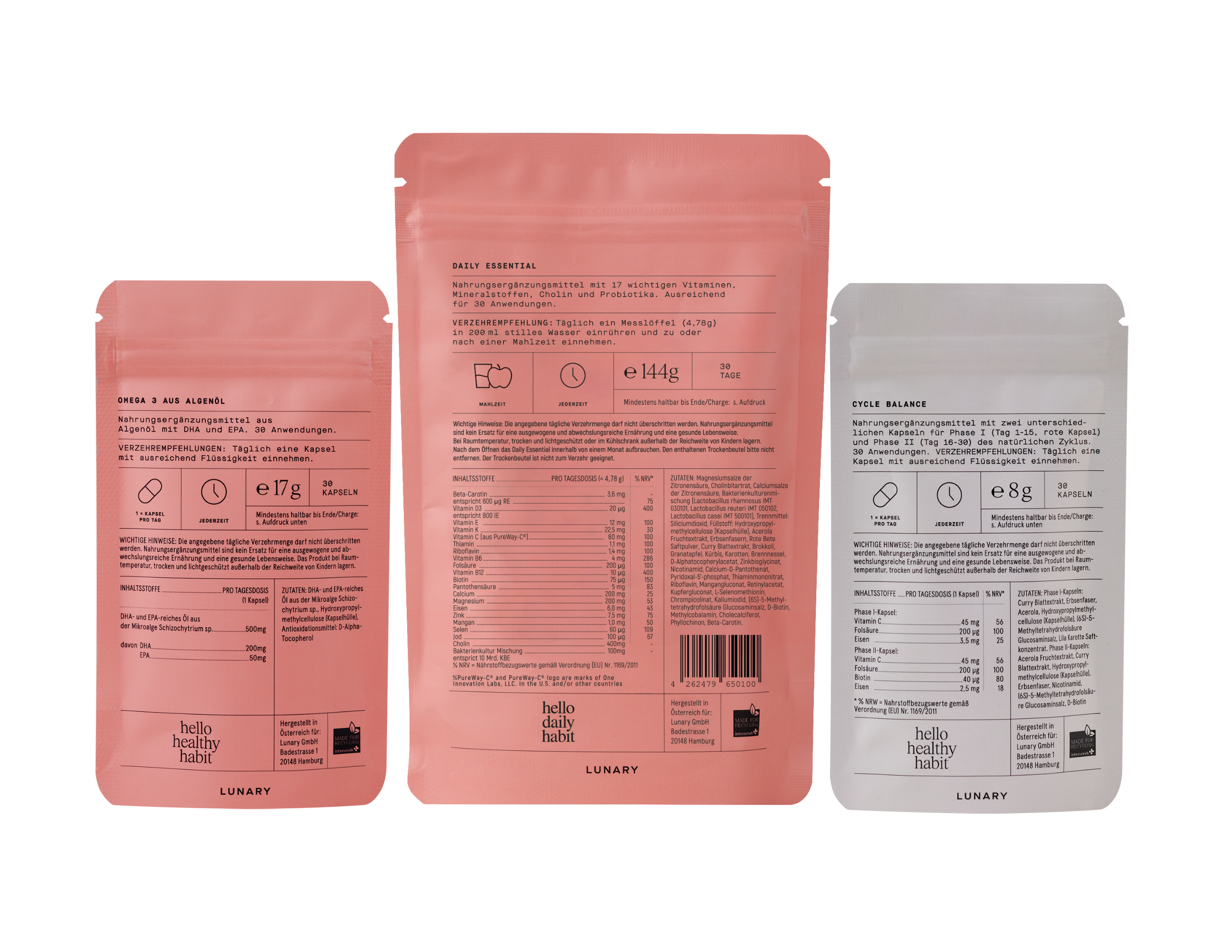 Set Daily Essential plus Cycle Balance products in professional packaging, promoting hormone balance and overall wellness.