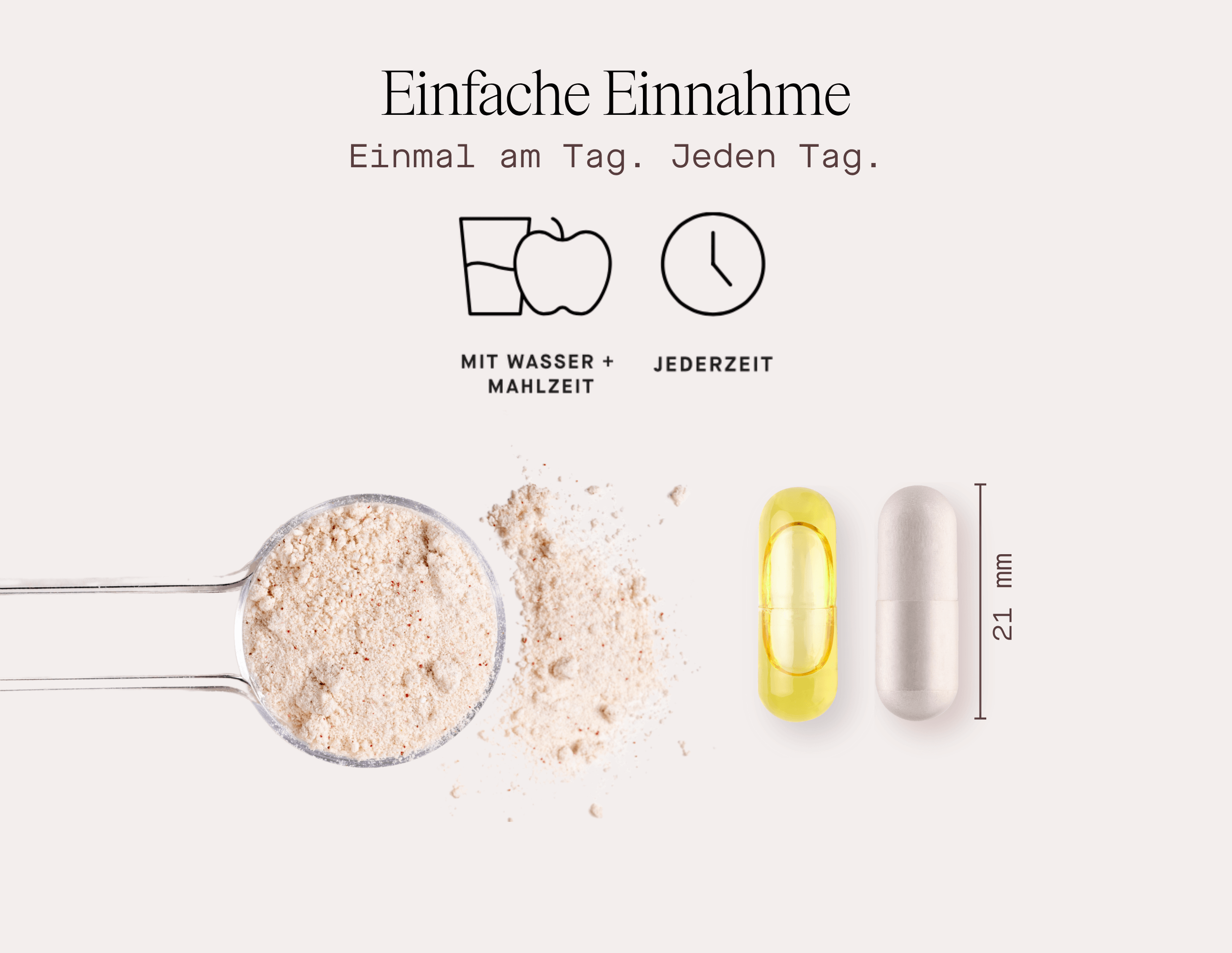 Einfach einzunehmendes Nahrungsergänzungsmittel: Tagesdosis mit Wasser, unkompliziert und jederzeit.