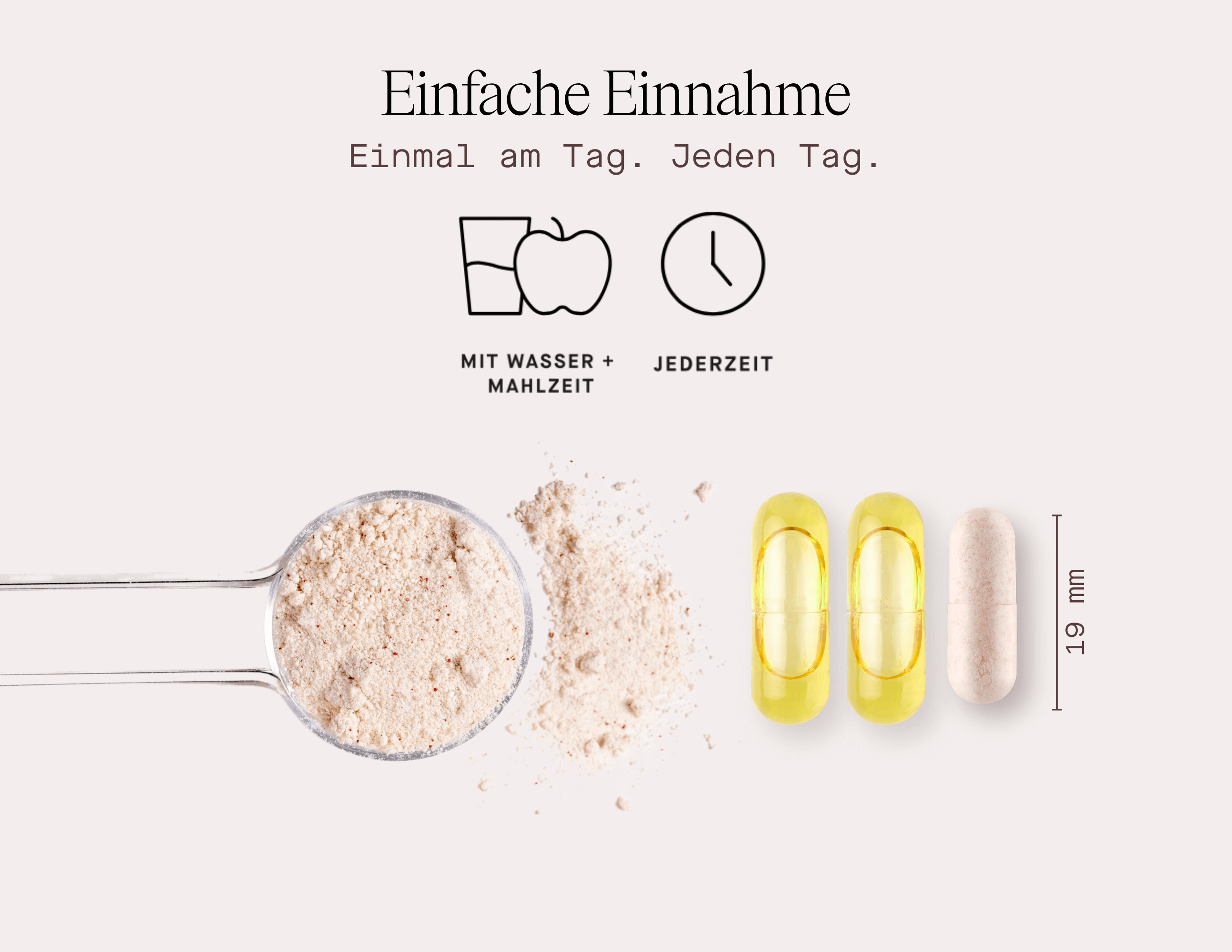 Einfache Einnahme: täglich mit Wasser und Mahlzeit fünf Mikronährstoffe für Schwangerschaft in Kapseln und Pulver, Nahrungsergänzungsmittel Schwangerschaft