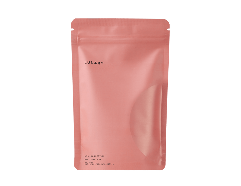LUNARY Magnesium Komplex 4 - Nahrungsergänzungsmittel in pinker Verpackung für tägliche Magnesiumversorgung.