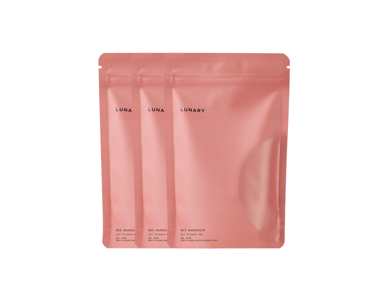 LUNARY Magnesium Komplex 4 Kapseln in eleganten rosa Verpackungen, Nahrungsergänzungsmittel für Magnesiumversorgung.