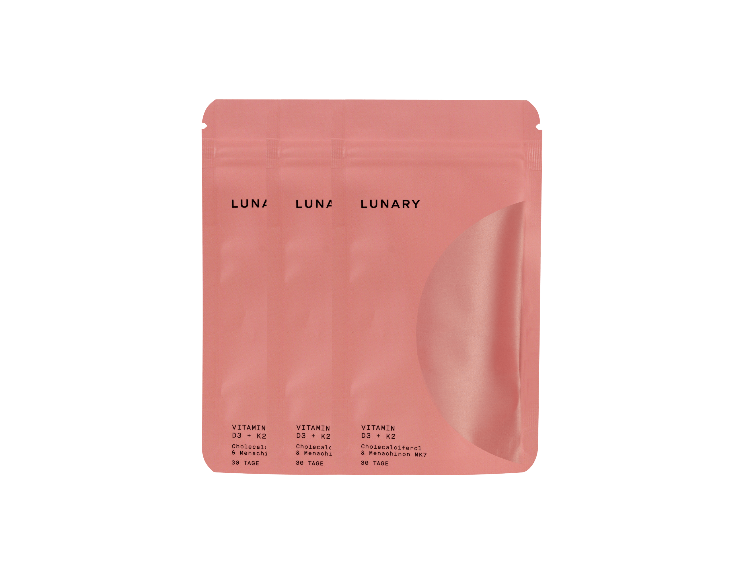 LUNARY Vitamin D3 + K2 MK7 Nahrungsergänzungsmittelverpackung für 30 Tage, vegan, nährstoffreich.