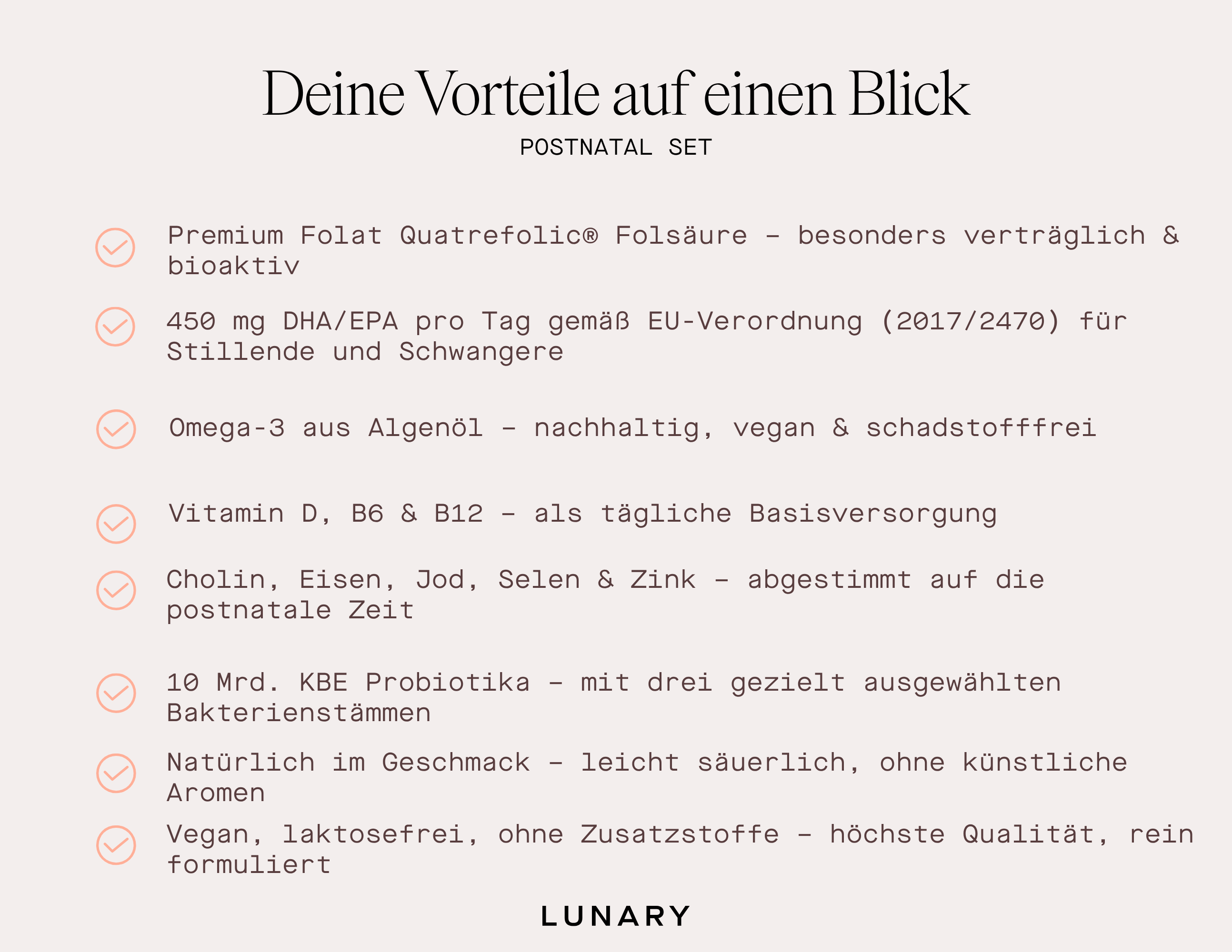 Vorteile des Postnatal Sets: Bioaktive Folsäure, DHA/EPA, Vitamine und Probiotika für stillende Mütter, Stillzeit Vitamine