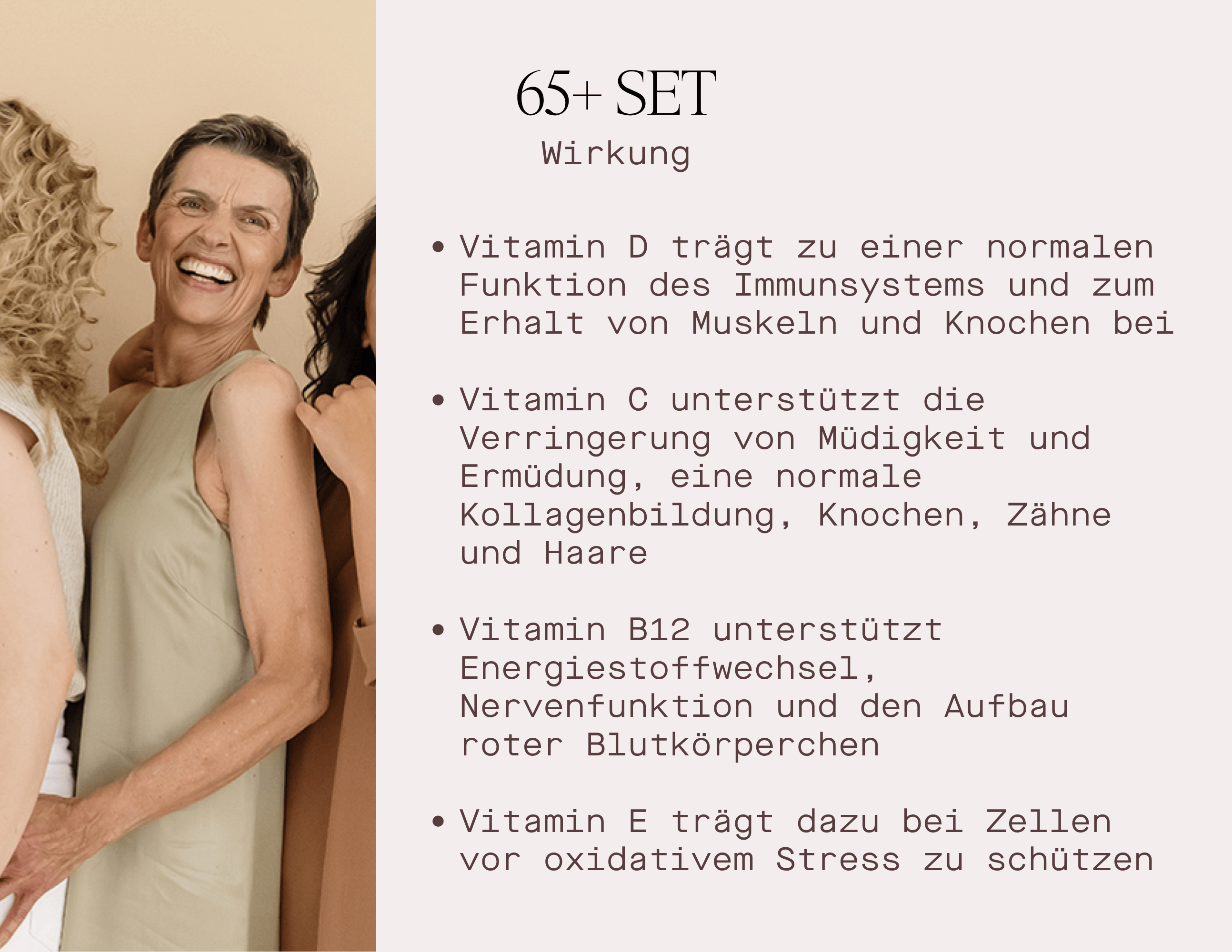 Set Daily Essential plus 65+ Boost, nahrungsergänzungsmittel mit Vitaminen für Frauen ab 60 für Gesundheit und Wohlbefinden.