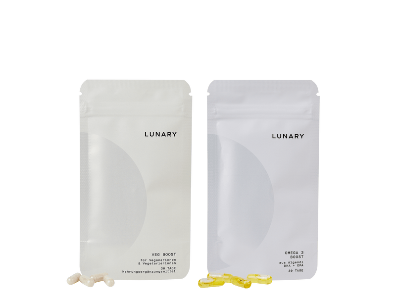 Lunary Veg Boost und Omega 3 Boost Nahrungsergänzungsmittel für eine pflanzliche Ernährung, Nahrungsergänzung für Veganerinnen