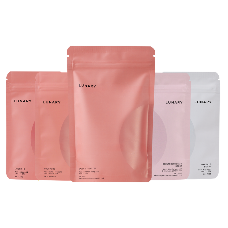 Set Daily Essential plus Kinderwunsch Boost, ideal für Babyplanung und Fruchtbarkeit mit wichtigen Mikronährstoffen.