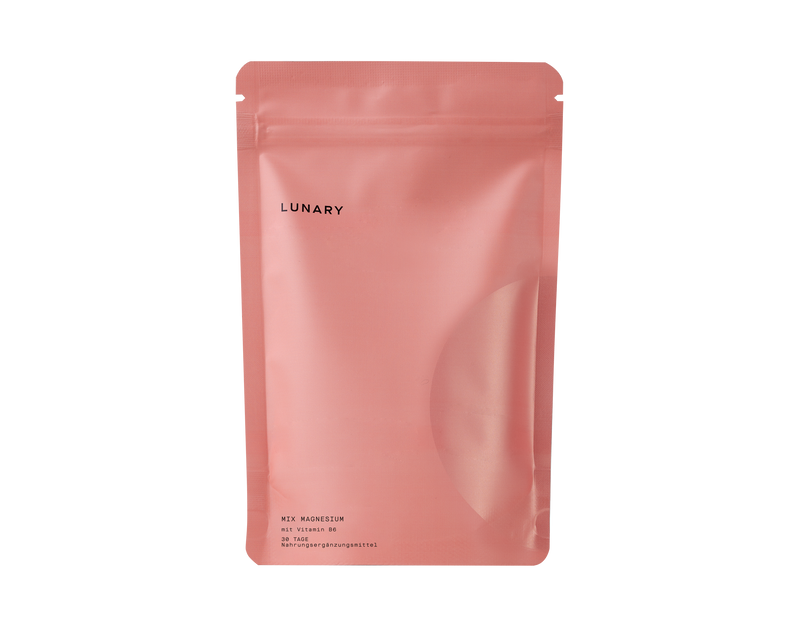 LUNARY Magnesium Komplex 4 - Nahrungsergänzungsmittel in pinker Verpackung für tägliche Magnesiumversorgung.