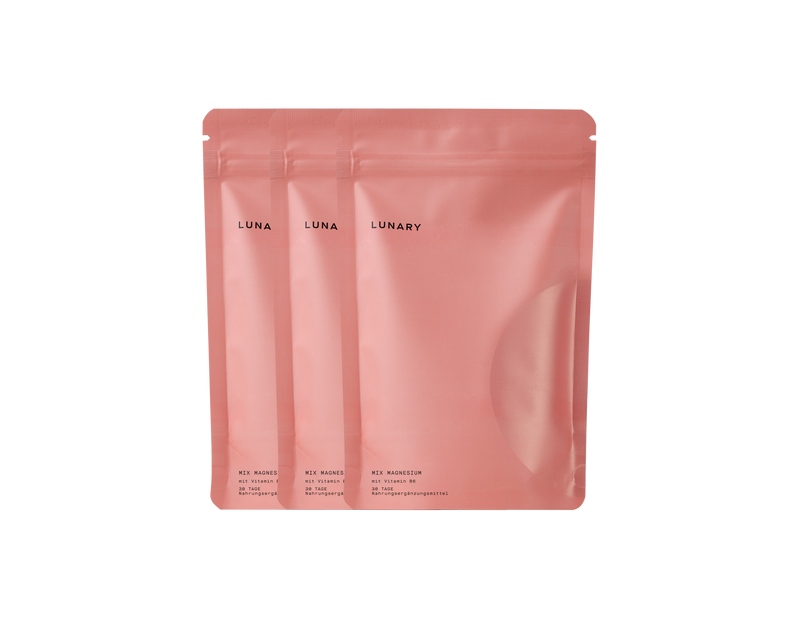 LUNARY Magnesium Komplex 4 Kapseln in eleganten rosa Verpackungen, Nahrungsergänzungsmittel für Magnesiumversorgung.